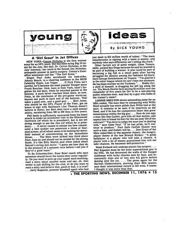 Dick Young column in The Sporting News, December 1976, coining the nickname The Girl Scout